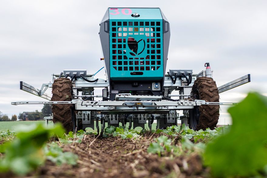 Landwirtschaftliches Gerät auf Feld.